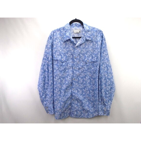 Wrangler Other - Wrangler Wrancher Western Shirt Men's XL Blue Paisley AOP Pearl Snap Long Sleeve
